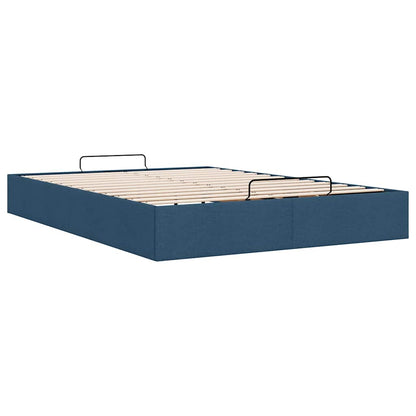 Cadre de lit ottoman sans matelas bleu 140x190 cm tissu