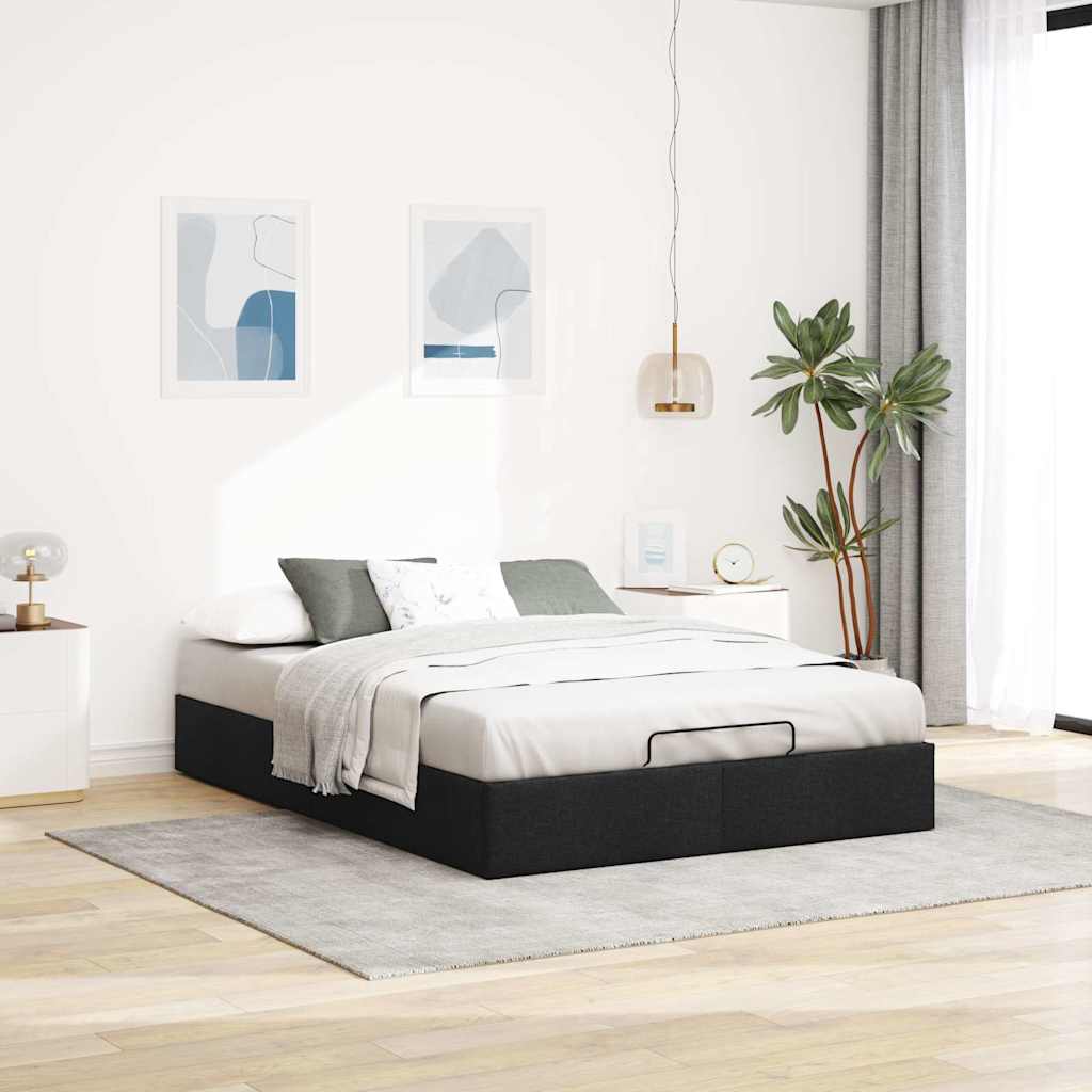 Cadre de lit ottoman sans matelas noir 140x200 cm tissu