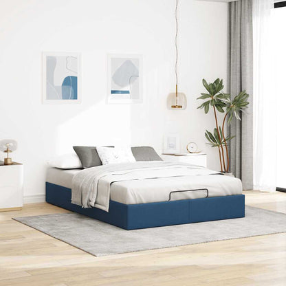 Cadre de lit ottoman sans matelas bleu 140x200 cm tissu