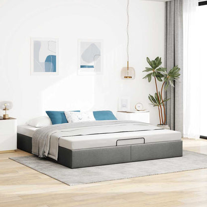 Cadre de lit ottoman sans matelas gris foncé 160x200 cm tissu