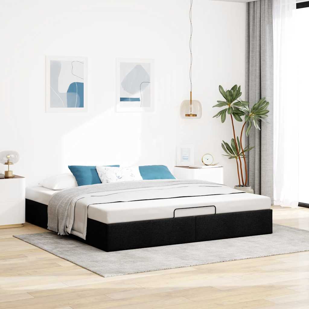 Cadre de lit ottoman sans matelas noir 180x200 cm tissu