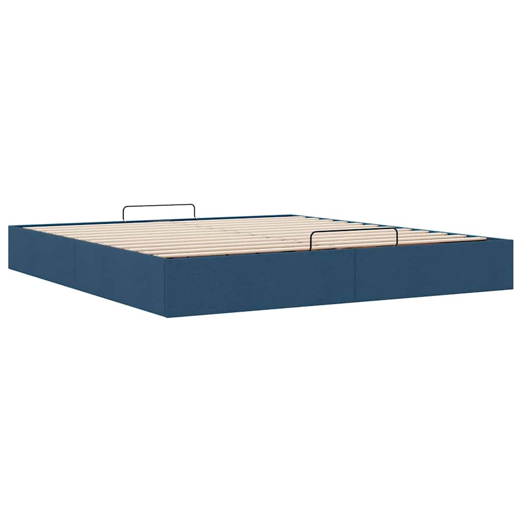 Cadre de lit ottoman sans matelas bleu 180x200 cm tissu