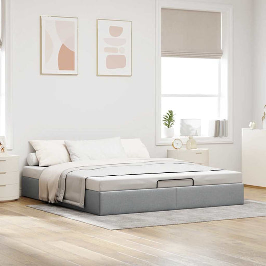 Cadre de lit ottoman sans matelas gris clair 200x200 cm tissu