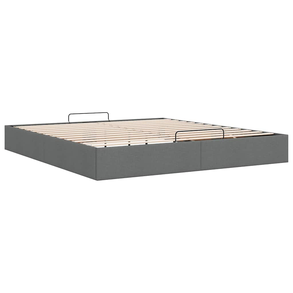 Cadre de lit ottoman sans matelas gris foncé 200x200 cm tissu