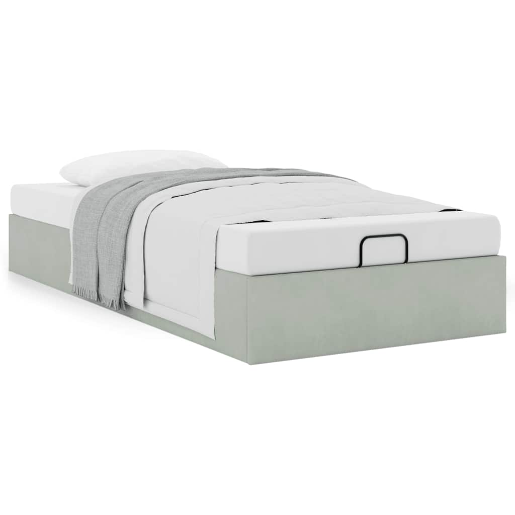 Cadre de lit ottoman sans matelas gris clair 80x200 cm velours