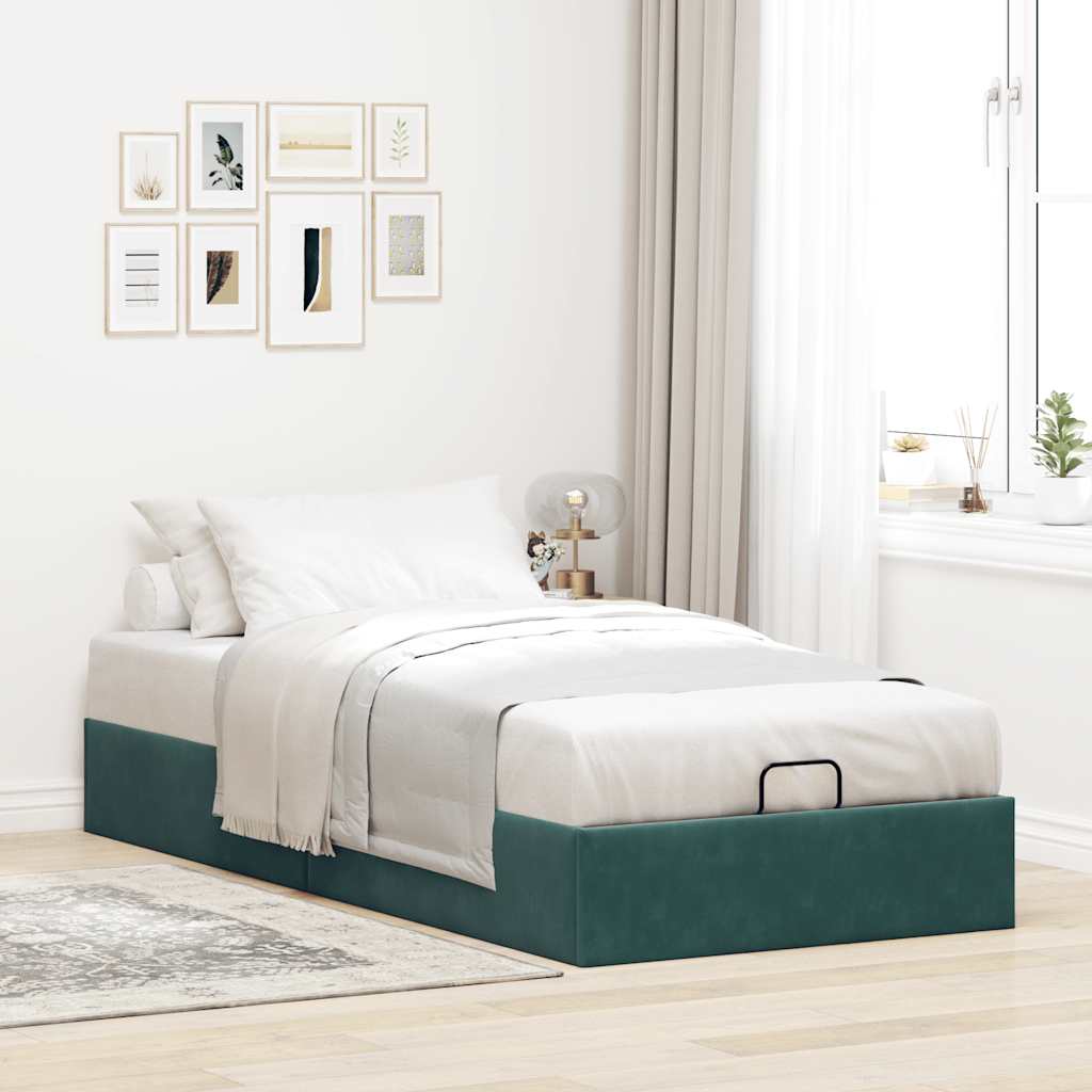 Cadre de lit ottoman sans matelas vert foncé 80x200 cm velours