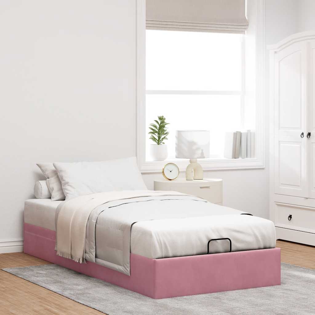 Cadre de lit ottoman sans matelas rose 80x200 cm velours