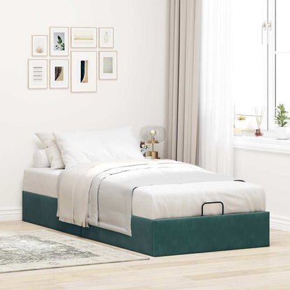 Cadre de lit ottoman sans matelas vert foncé 90x190 cm velours