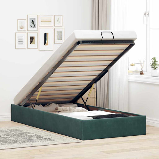 Cadre de lit ottoman sans matelas vert foncé 90x190 cm velours