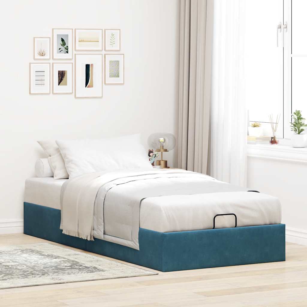 Cadre de lit ottoman sans matelas bleu foncé 90x190 cm velours