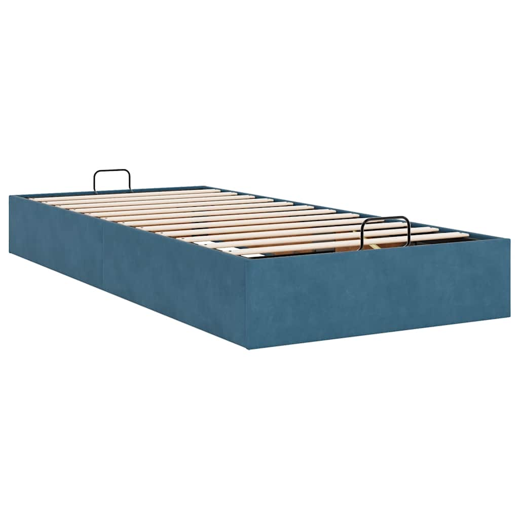 Cadre de lit ottoman sans matelas bleu foncé 90x190 cm velours