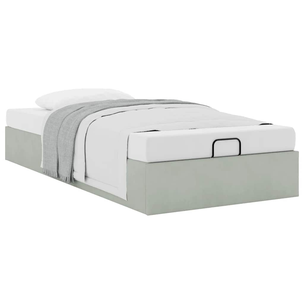 Cadre de lit ottoman sans matelas gris clair 90x200 cm velours