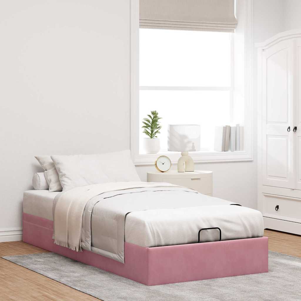 Cadre de lit ottoman sans matelas rose 90x200 cm velours