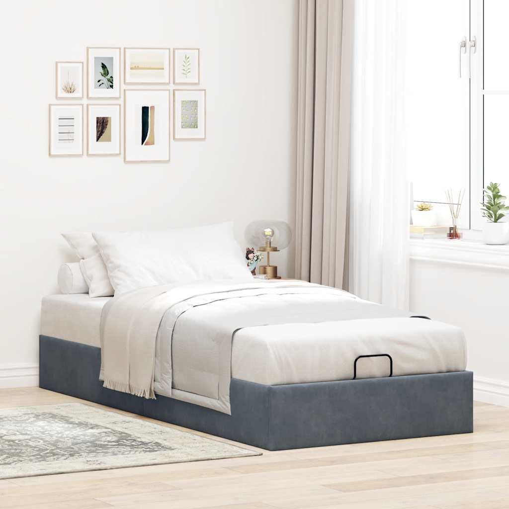 Cadre de lit ottoman sans matelas gris foncé 100x200 cm velours