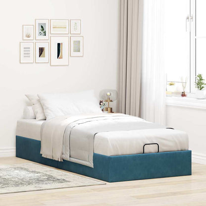 Cadre de lit ottoman sans matelas bleu foncé 100x200 cm velours