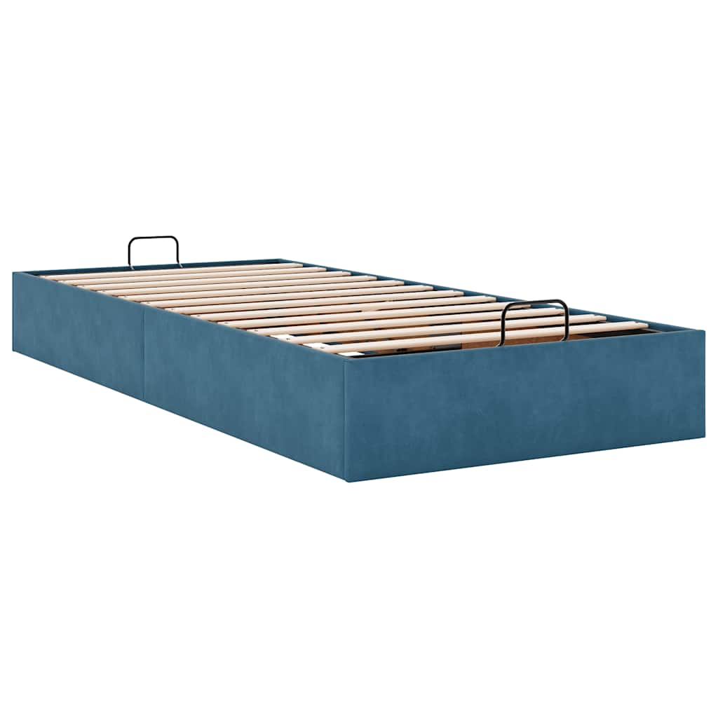 Cadre de lit ottoman sans matelas bleu foncé 100x200 cm velours