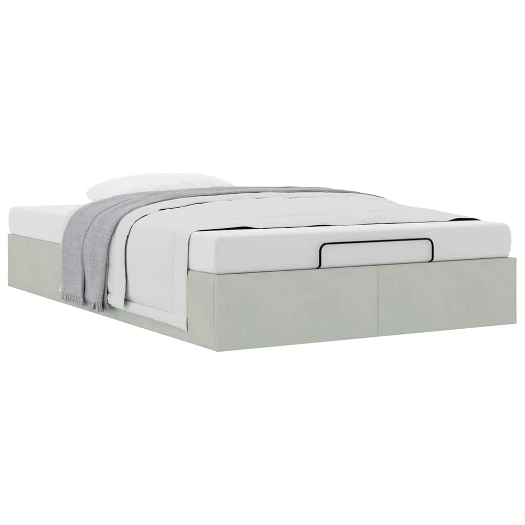 Cadre de lit ottoman sans matelas gris clair 120x190 cm velours