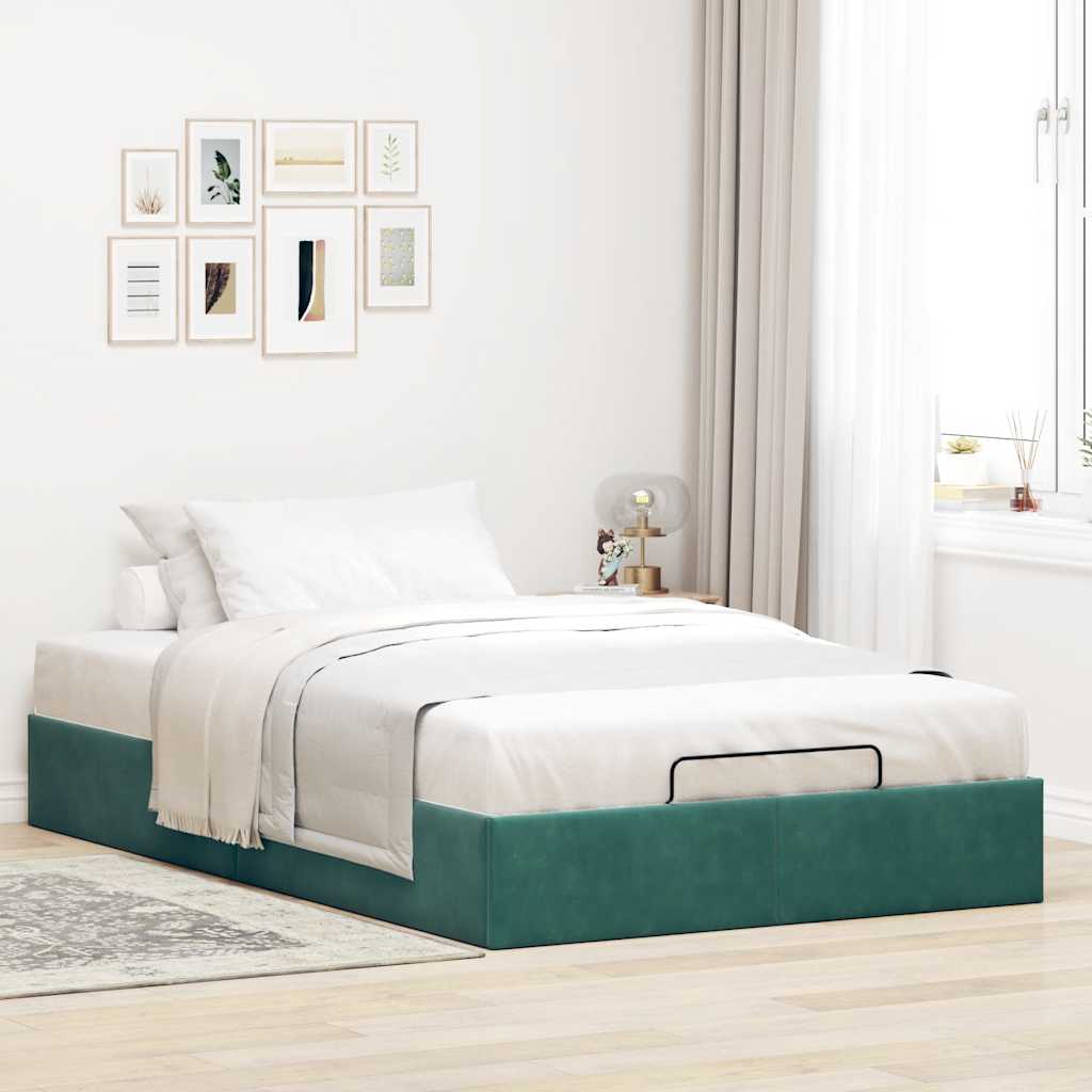 Cadre de lit ottoman sans matelas vert foncé 120x190 cm velours