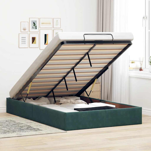 Cadre de lit ottoman sans matelas vert foncé 120x190 cm velours