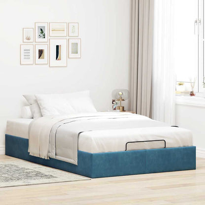 Cadre de lit ottoman sans matelas bleu foncé 120x190 cm velours