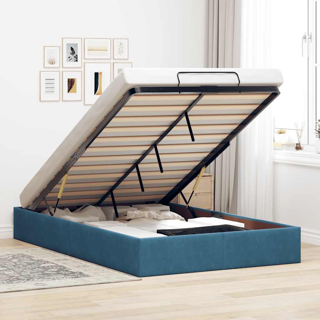 Cadre de lit ottoman sans matelas bleu foncé 120x190 cm velours