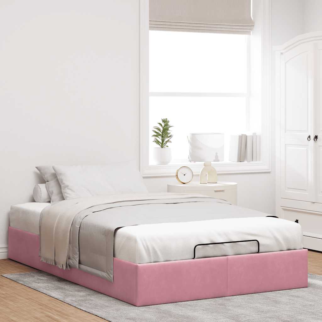 Cadre de lit ottoman sans matelas rose 120x190 cm velours