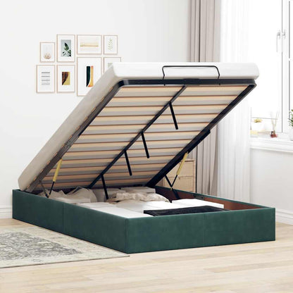 Cadre de lit ottoman sans matelas vert foncé 120x200 cm velours