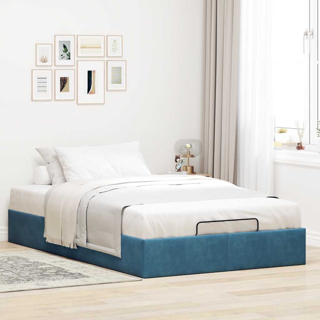 Cadre de lit ottoman sans matelas bleu foncé 120x200 cm velours