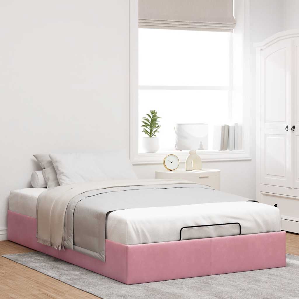 Cadre de lit ottoman sans matelas rose 120x200 cm velours