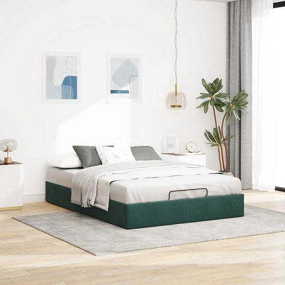 Cadre de lit ottoman sans matelas vert foncé 140x190 cm velours