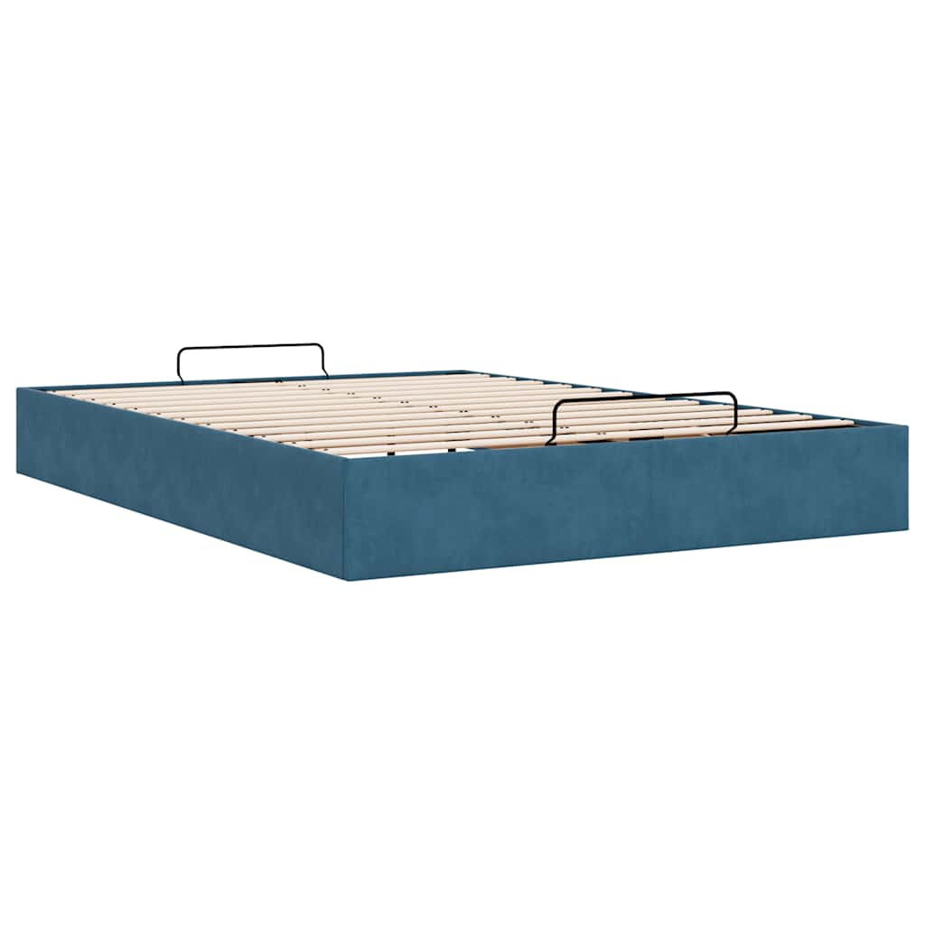 Cadre de lit ottoman sans matelas bleu foncé 140x190 cm velours