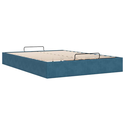 Cadre de lit ottoman sans matelas bleu foncé 140x190 cm velours