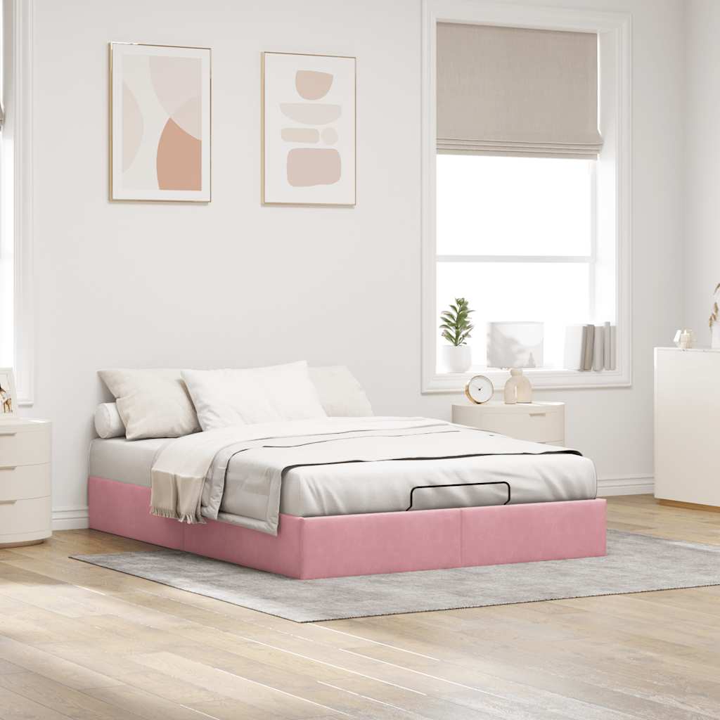 Cadre de lit ottoman sans matelas rose 140x190 cm velours