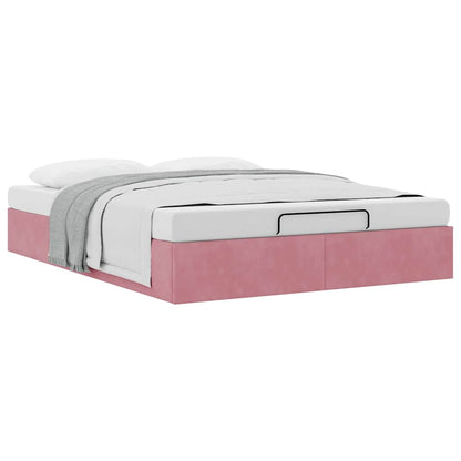 Cadre de lit ottoman sans matelas rose 140x190 cm velours