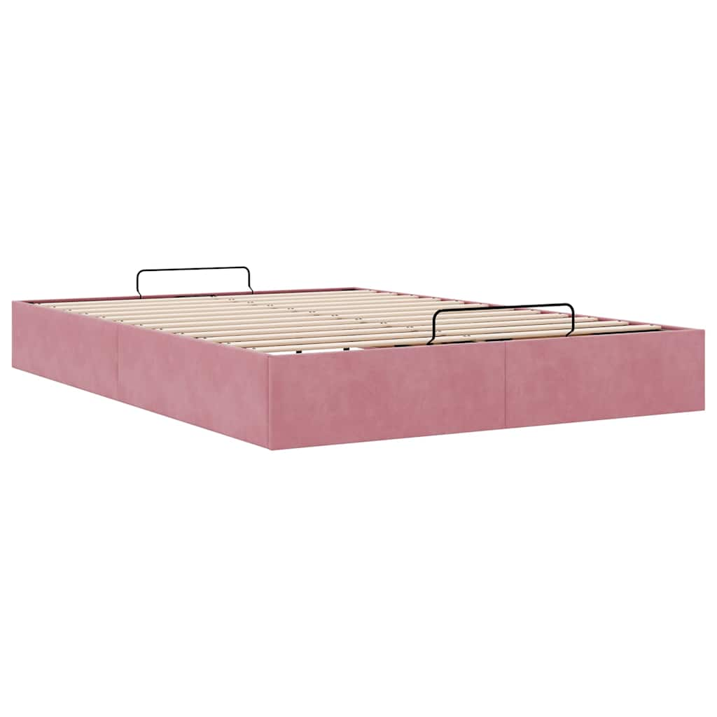 Cadre de lit ottoman sans matelas rose 140x190 cm velours