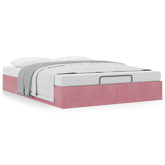 Cadre de lit ottoman sans matelas rose 140x190 cm velours