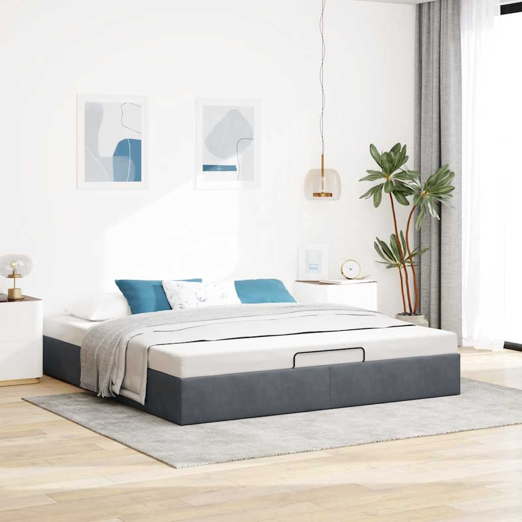 Cadre de lit ottoman sans matelas gris foncé 160x200 cm velours