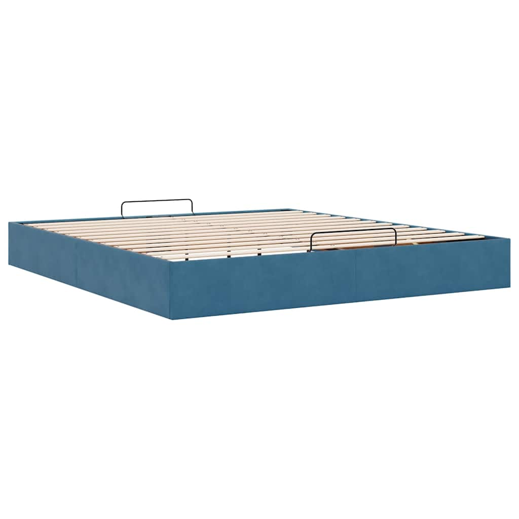 Cadre de lit ottoman sans matelas bleu foncé 160x200 cm velours