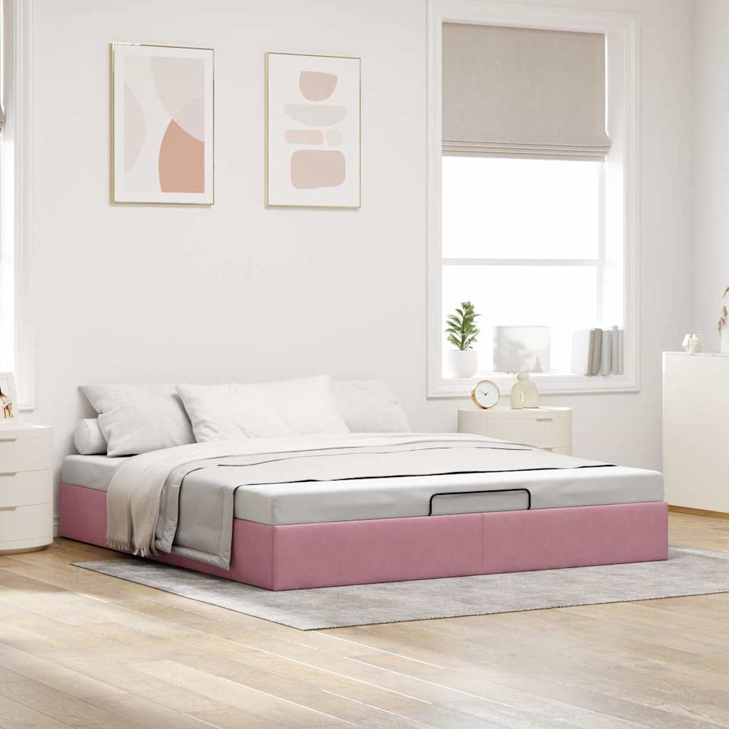 Cadre de lit ottoman sans matelas rose 160x200 cm velours