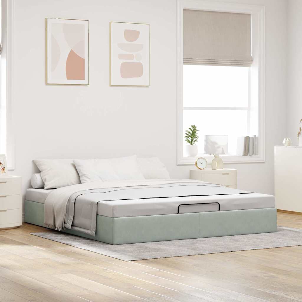 Cadre de lit ottoman sans matelas gris clair 180x200 cm velours