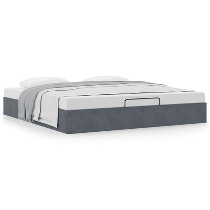 Cadre de lit ottoman avec matelas gris foncé 180x200 cm velours