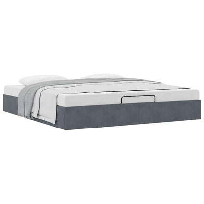 Cadre de lit ottoman avec matelas gris foncé 180x200 cm velours