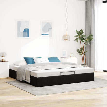 Cadre de lit ottoman avec matelas noir 180x200 cm velours