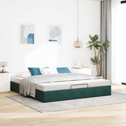 Cadre de lit ottoman avec matelas vert foncé 180x200 cm velours