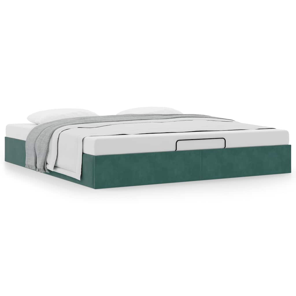 Cadre de lit ottoman avec matelas vert foncé 180x200 cm velours