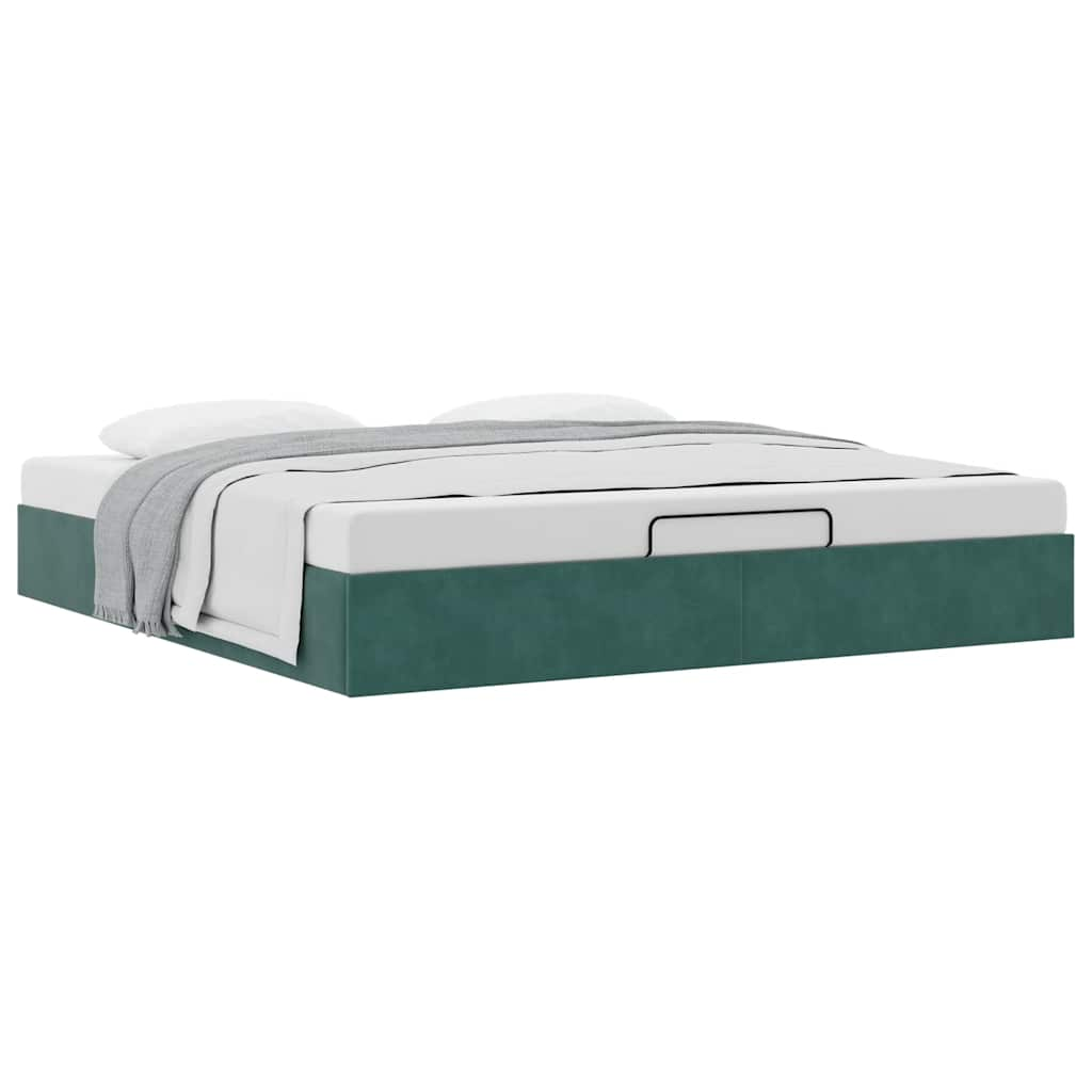 Cadre de lit ottoman avec matelas vert foncé 180x200 cm velours