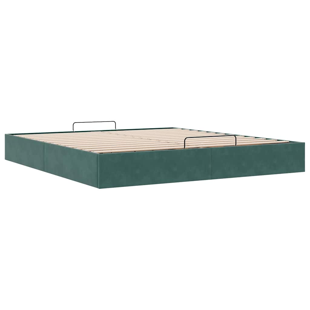 Cadre de lit ottoman avec matelas vert foncé 180x200 cm velours