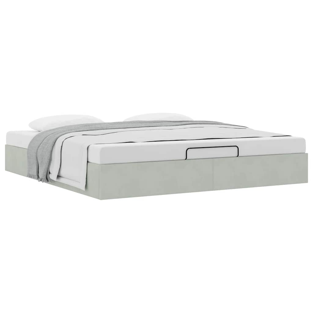 Cadre de lit ottoman sans matelas gris clair 200x200 cm velours