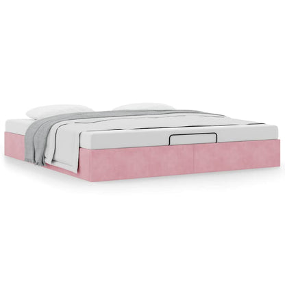 Cadre de lit ottoman sans matelas rose 200x200 cm velours