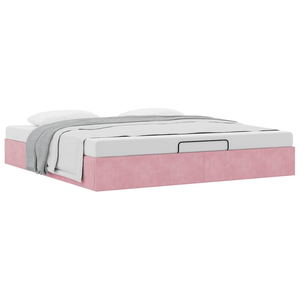 Cadre de lit ottoman sans matelas rose 200x200 cm velours